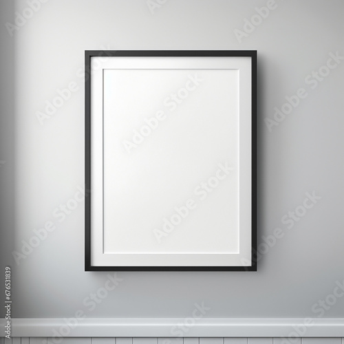 a realistic blank photo frame hanging on a wall created with Generative Ai