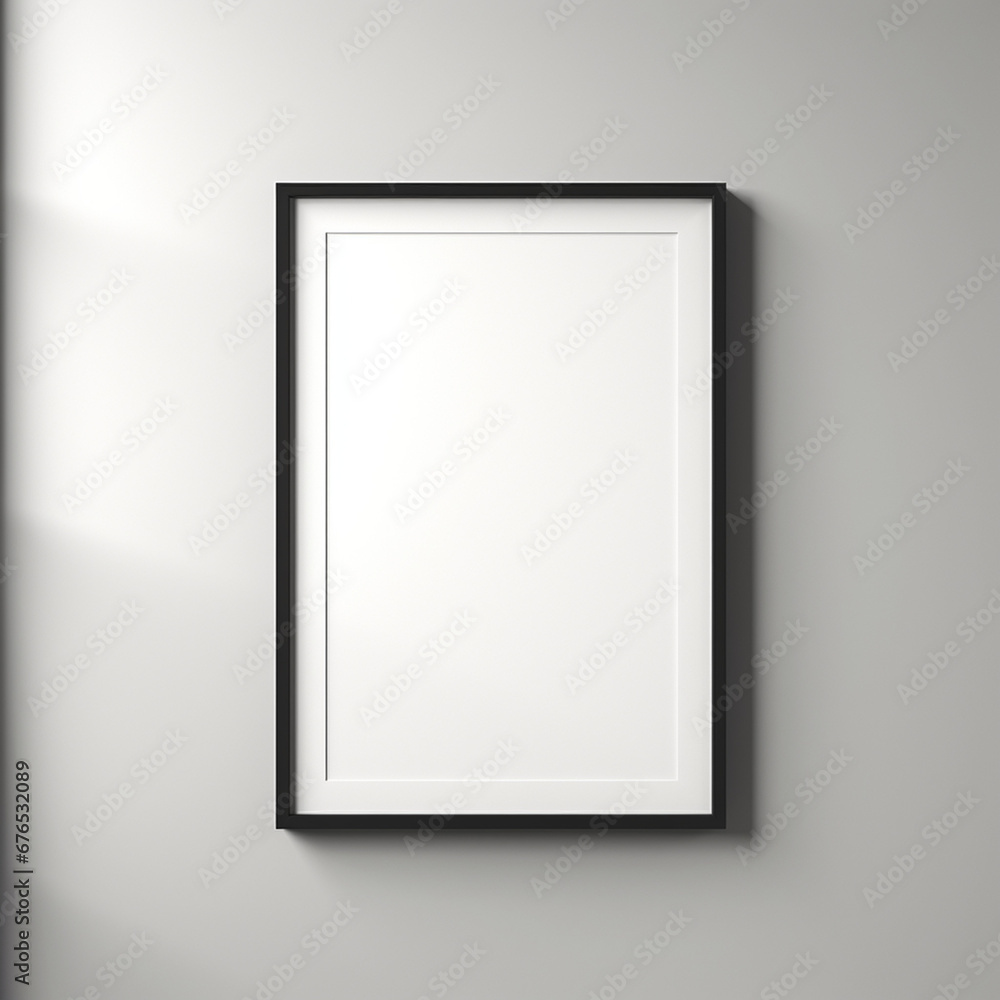 a realistic blank photo frame hanging on a wall created with Generative Ai a realistic blank photo frame hanging on a wall created with Generative Ai