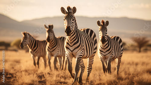 A zebra family on the move across the vast plains, AI Generative. © Miry Haval
