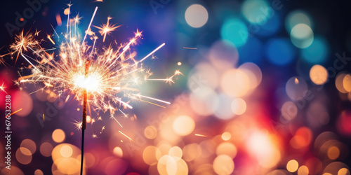 Funkelnde Wunderkerzen – Festliche Lichterpracht in der Nacht, Sparkling sparklers - festive lights in the night photo