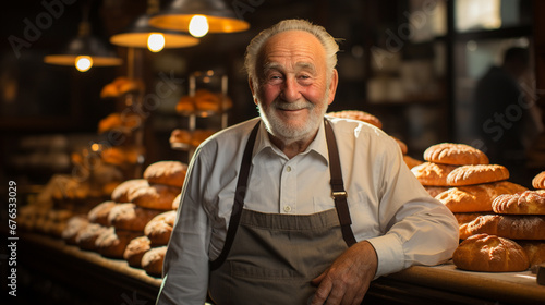 Elderly man in a bakery shop.