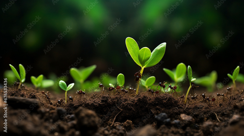 a very zoomed out picture of a lot of ants carrying a small green leaf created with Generative Ai a very zoomed out picture of a lot of ants carrying a small green leaf created with Generative Ai