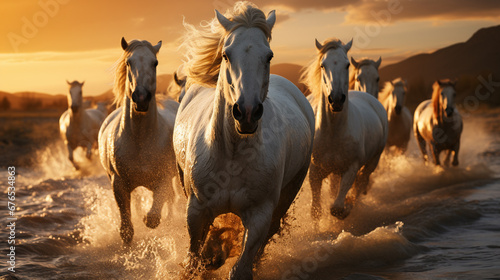 Horses walking on water. © andranik123
