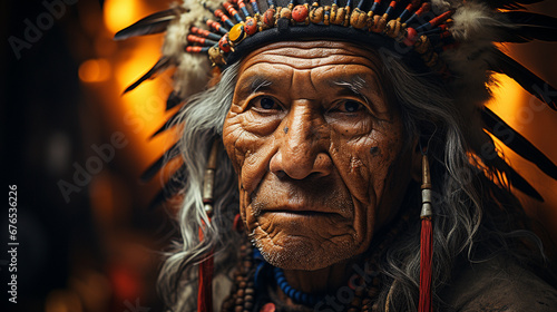 Native man wearing traditional clothes.