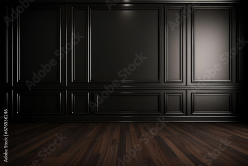 Brown classic mock up room wall background with copy space and brown parquet floor.