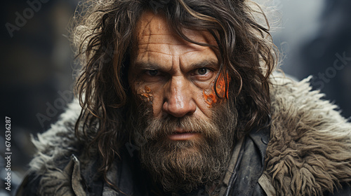 Neanderthal man. Portrait. photo