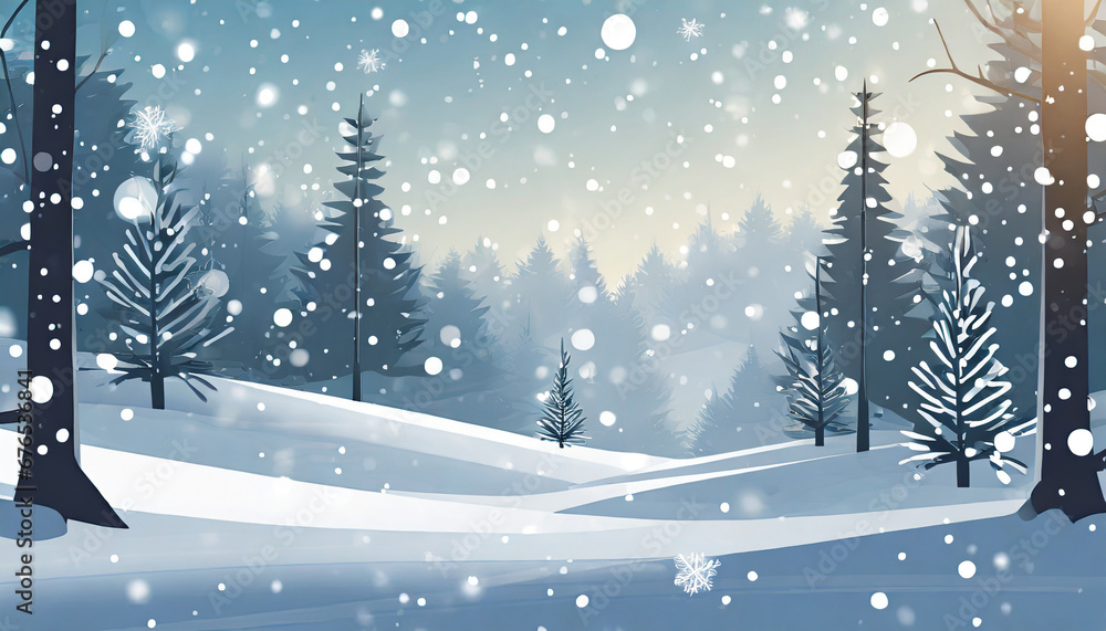 winter season landscape snowy forest falling snowflakes simple snow banner background