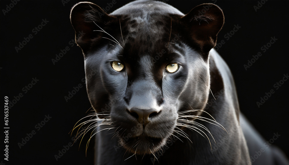stunning portrait of a black panther black jaguar on black background amazing wildlife generative ai