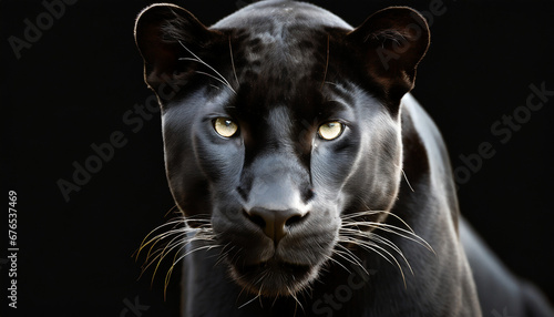 stunning portrait of a black panther black jaguar on black background amazing wildlife generative ai © Debbie
