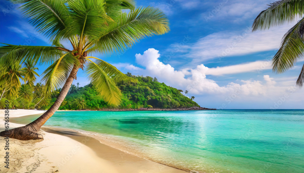 perfect tropical beach landscape vacation holidays background - obrazy, fototapety, plakaty 