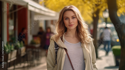 Wallpaper Mural Beautiful elegant young model walking and strolling outdoors in sunny spring day. Torontodigital.ca