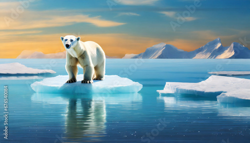 polar bear on ice floe in arctic sea wildlife nature melting iceberg and global warming climate change concept