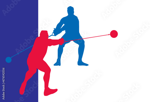 throwing hammer, athlete player silhouette, isolated