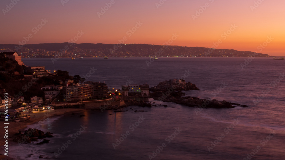 sunset over the sea Cochoa beach Reñaca beach Viña del Mar Valparaíso Chile  The Garden City