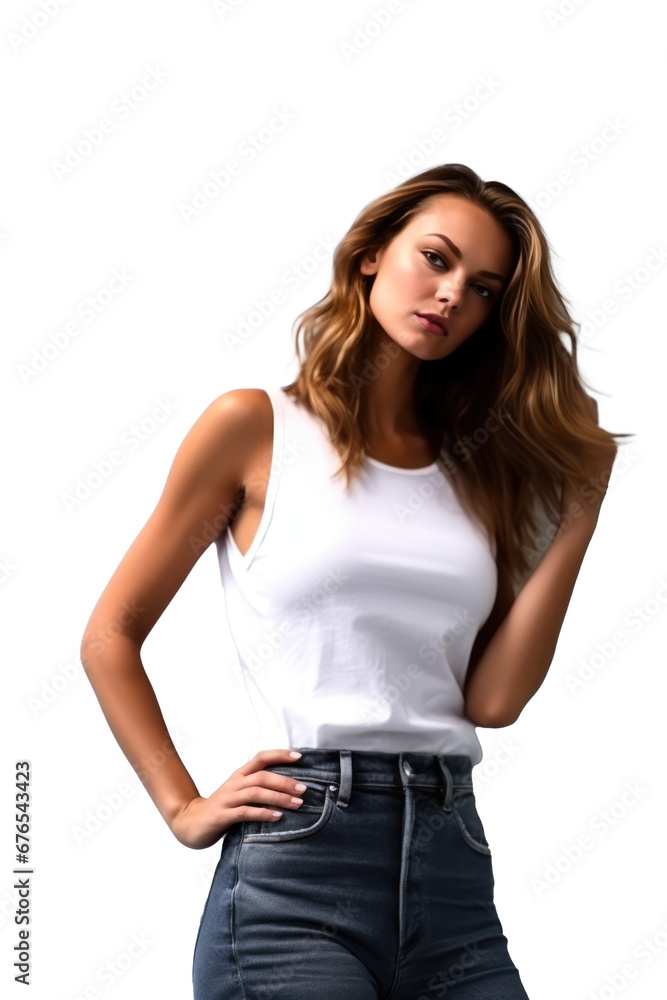 fashion model girl in jeans and white top