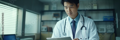 Medical Expertise  Asian Doctor Diagnosing Patient in Hospital, Generative AI photo