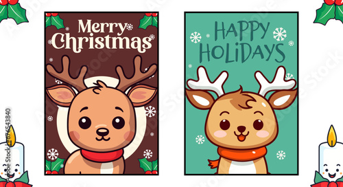 Set Collection of Cute Reindeer in Vector Animal Cartoon  Deer Character Showcased on Merry Christmas Greeting Cards and Posters for Kids