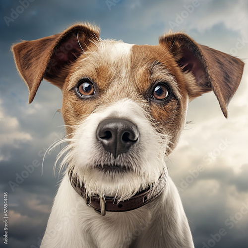 ai generated illustration of Russel terrier dog closeup portrait on cloudy sky background