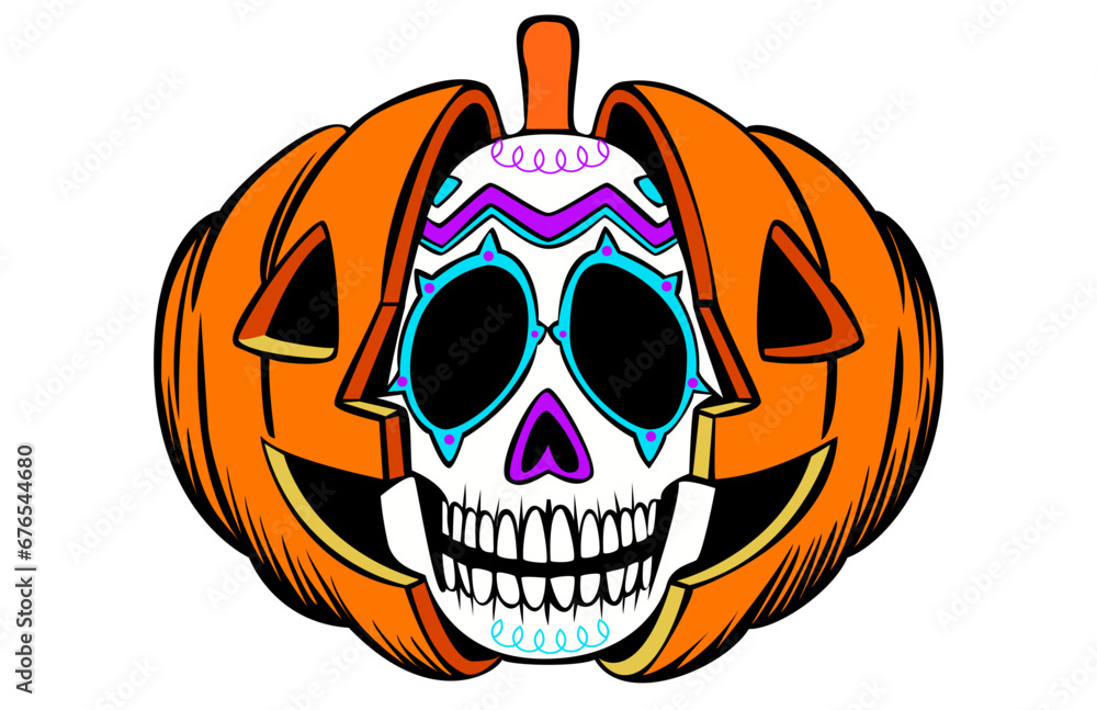 Halloween day of the death celebration pumpkin sugar skull 