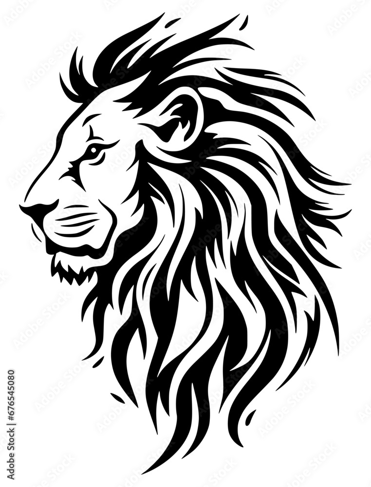 Fototapeta premium Lion Head Side View Tribal tattoo Style Generative AI