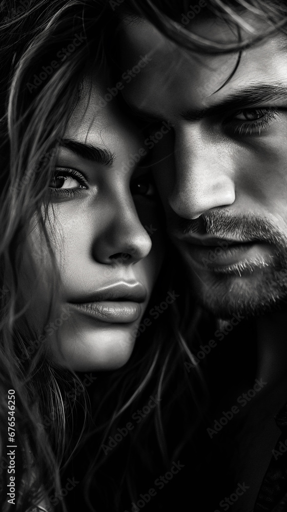 Man and woman. Tenderness and love. Black and white. Minimalism. Close-up. Man and woman. Tenderness and love. Black and white. Minimalism. Close-up.