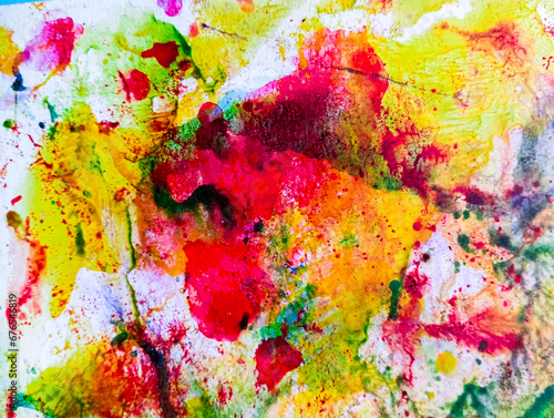 Abstract colorful grunge background. Watercolor stains on white paper.. Colorful paint grunge texture with cope space.