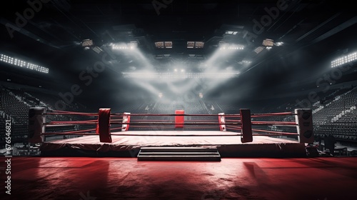 Boxing Ring In Arena, Empty professional boxing ring. photo