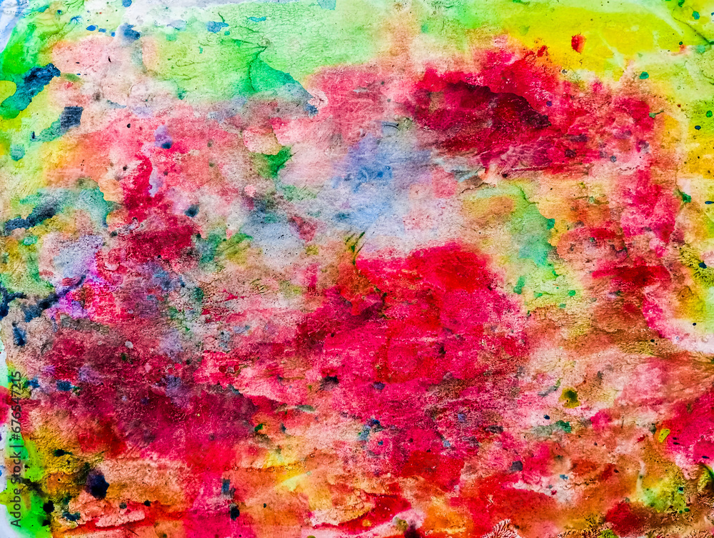 Abstract colorful grunge background. Watercolor stains on white paper.. Colorful paint grunge texture with cope space.