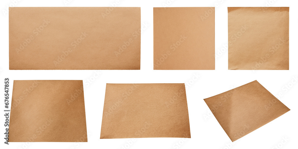 Pieces of craft paper isolated on transparent background