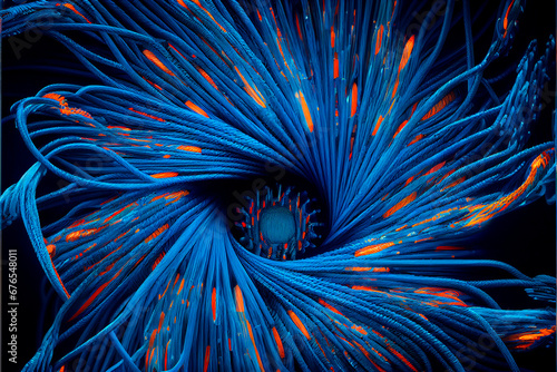 Optical fibers and internet cables background for futuristic photo