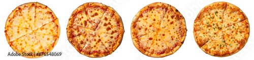 Top down view of cheese neapolitan and margherita pizzas on a transparent background