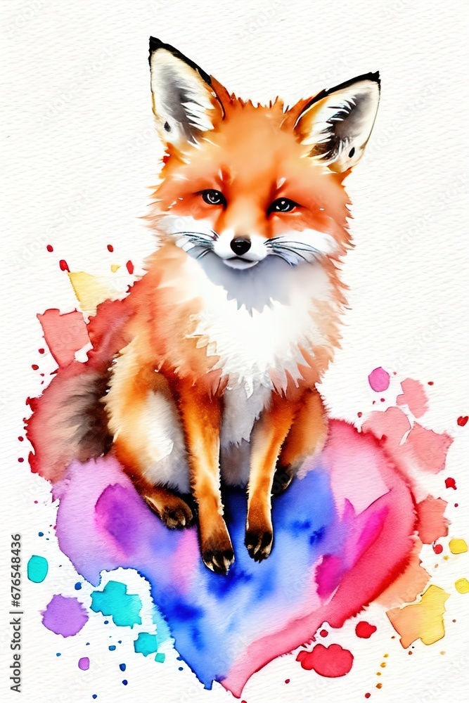 Cute fox holding and a heart. Watercolor drawing. Cute fox holding and a heart. Watercolor drawing.