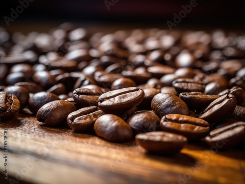 Coffee beans on a wooden background. Selective focus
