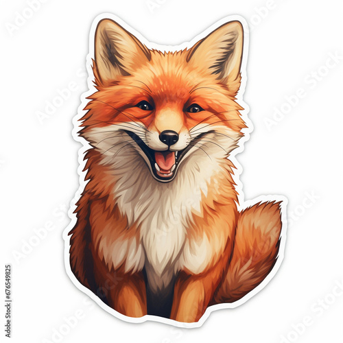 happy red fox sticker created with Generative Ai