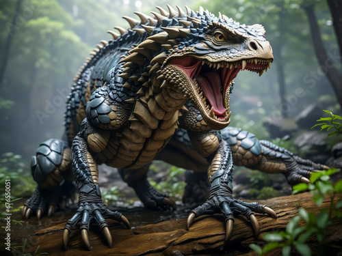 An aggressive reptile in the forest.