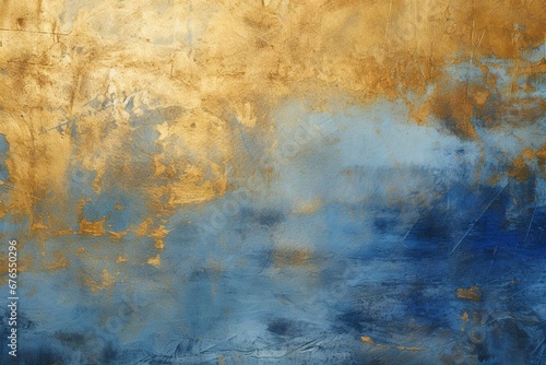 Textured metallic glass in gold and blue hues, suitable as wallpaper. Generative AI