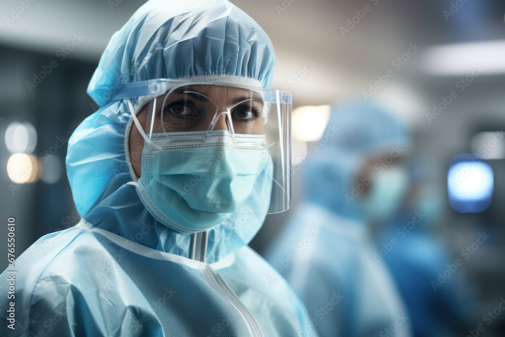A dental surgeon in full sterile attire ready for implant placement. Concept of surgical professionalism and hygiene. Generative Ai. A dental surgeon in full sterile attire ready for implant placement. Concept of surgical professionalism and hygiene. Generative Ai.