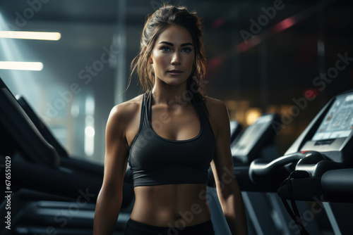 A fitness influencer sharing workout tips during a gym session. Concept of health and fitness motivation. Generative Ai.
