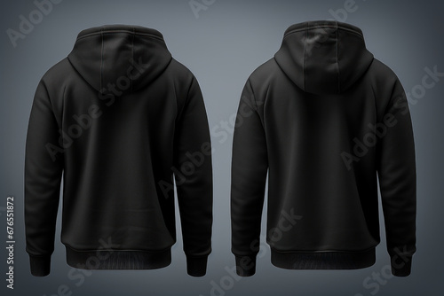 Assortment of black front and back view hoodie sweatshirts, isolated on a transparent background in PNG format, ideal for graphic design mockups. Generative Ai.
