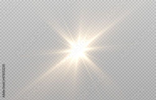 Vector light on isolated transparent background. Sun  rays of light png. Magic glow  golden light png