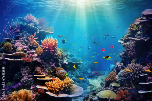 Underwater view of tropical sea bottom and wildlife