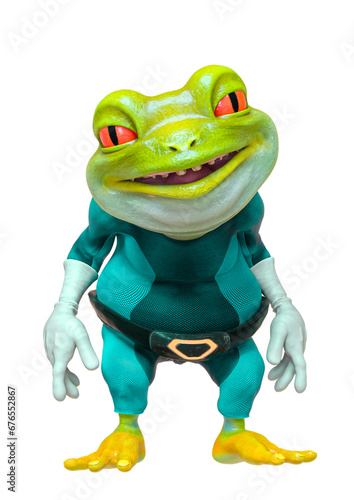 super frog is standing up and smiling