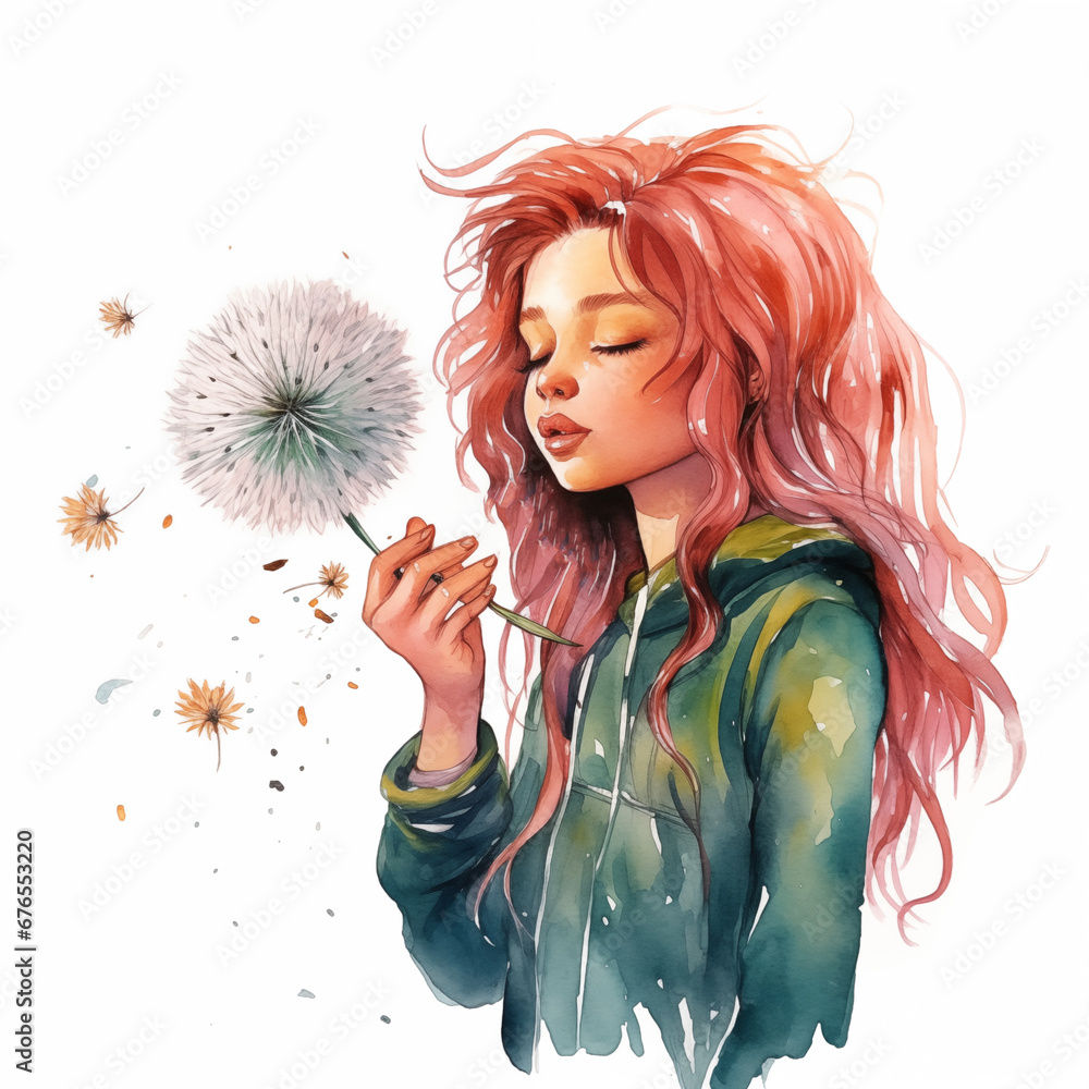 Girl with a dandelion flower in her hand