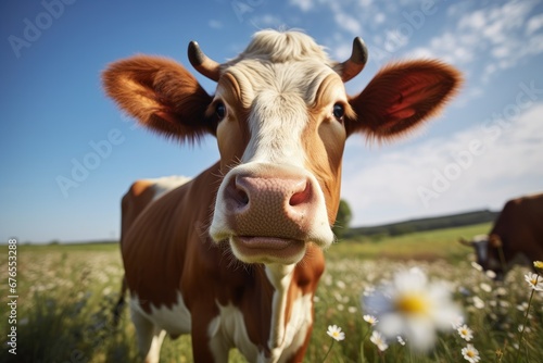 Portrait of a happy cow in the meadow © PinkiePie