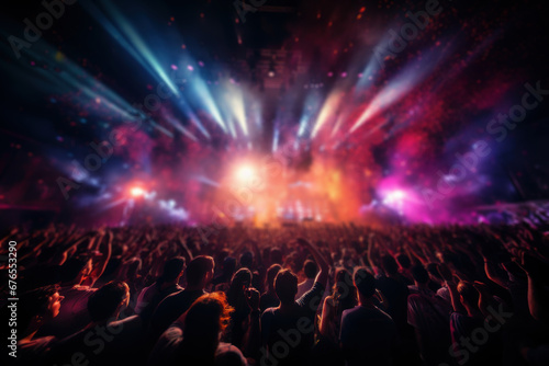 A dynamic live concert with a passionate crowd  stage lights  and confetti falling  evoking the electric energy of music events. Generative Ai.