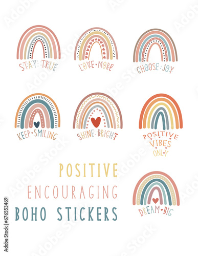 Positive Affirmation Rainbow Bundle. Boho Rainbow Stickers. Positive encouraging rainbow stickers. Positive encouraging stickers.