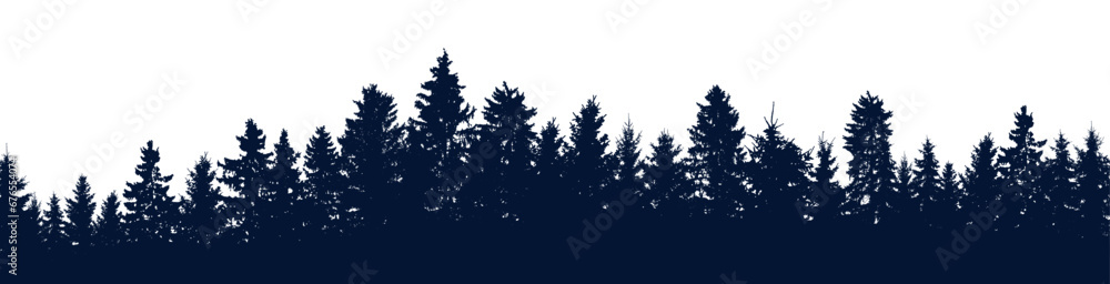 Obraz premium Beautiful forest silhouette, coniferous trees. Vector illustration