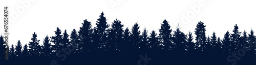Beautiful forest silhouette, coniferous trees. Vector illustration