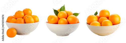 Collage set of oranges in a bowl over isolated transparent background