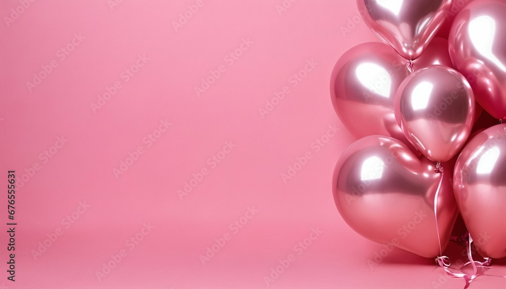 Pink heart-shaped helium balloons - Perfect for Valentine’s Day or wedding decoration on pastel pink background